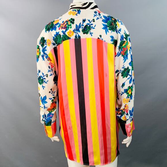 XL White Multi Color Polyester Viscose Floral Nautical Stripe Button Up Shirt - Picture 4 of 10